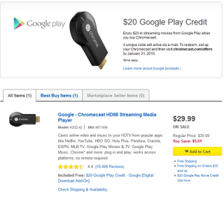 Illustration for article titled Friendly Notice: Chromecast sale (plus Play Store credit) at Best Buy!